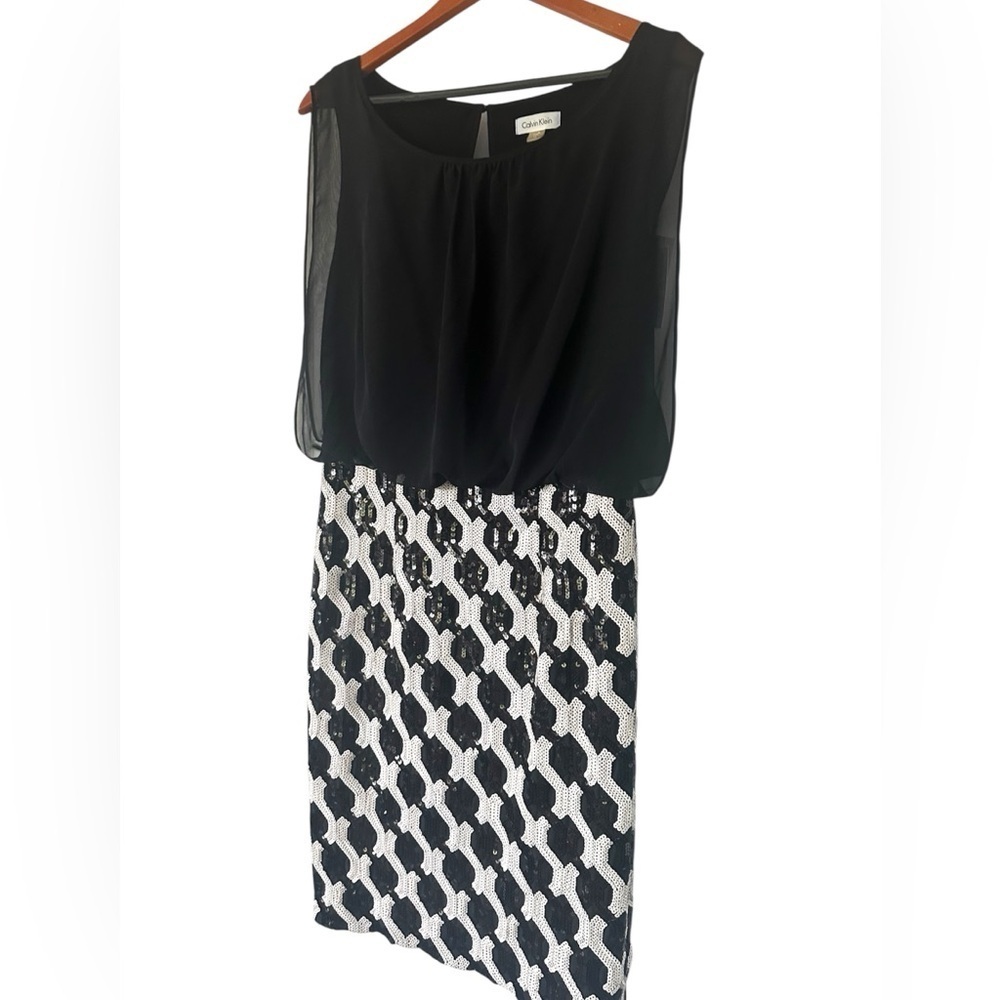 NWT Calvin Klein Black and White Sheath Sequined Mini Dress - Picture 8 of 10